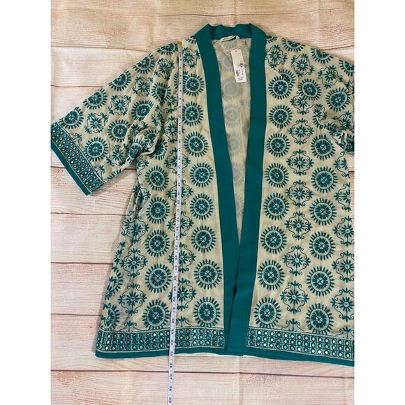 NWT Soft Surroundings Women's Teal Open Front Embellished Kimono - L/XL - Picture 5 of 12